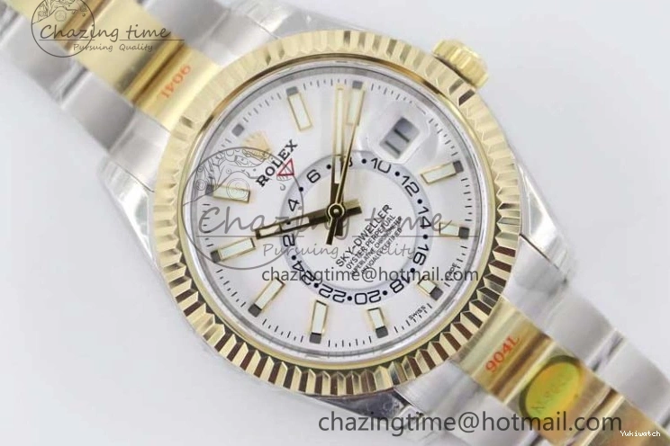 YG Asian SS Dial Edition Sky-Dweller Best 23J to 904L 1:1 Noob White on Bracelet 9001 SS YG 0301